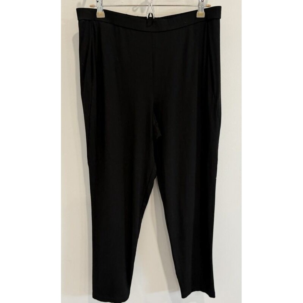 Eileen Fisher Relaxed Black Jersey Viscose Stretch Pull On Pants Pockets 25-26 L